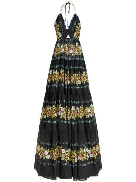 Rochie maxi Etro cu model floral cu spatele deschis de costum negru