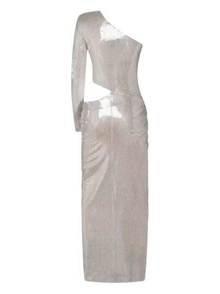 Rochie midi Nissa până la genunchi cu un umăr gol de costum argintiu