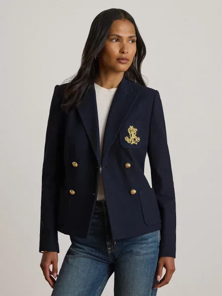 Lauren Ralph Lauren dvojradové sako s elastanom modrá