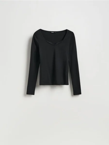 Reserved Bluză cu inserții din dantelă negru