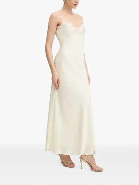 Rochie maxi Bardot din dantelă cu bretele alb