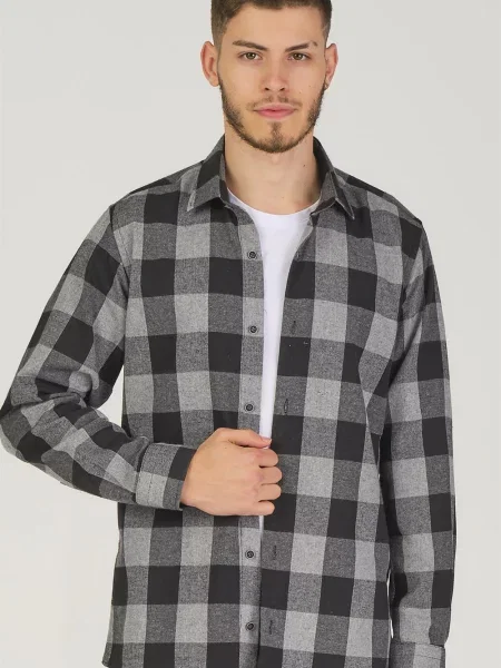 Карирана риза Dewberry сиво