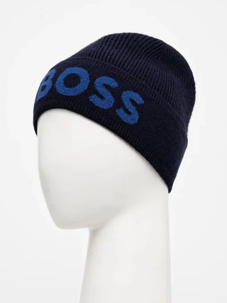 Шапка з домішкою вовни BOSS з тонкого трикотажу синій