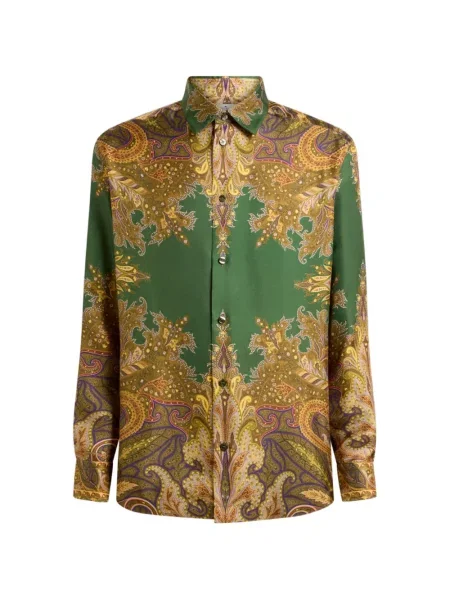 Cămașă Etro de mătase cu imagine cu model paisley verde