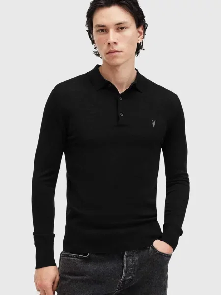 Volnen pulover AllSaints MODE MERINO črna