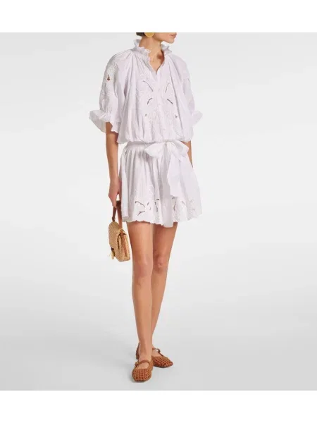 Rochie Juliet Dunn cu broderie din poplin alb