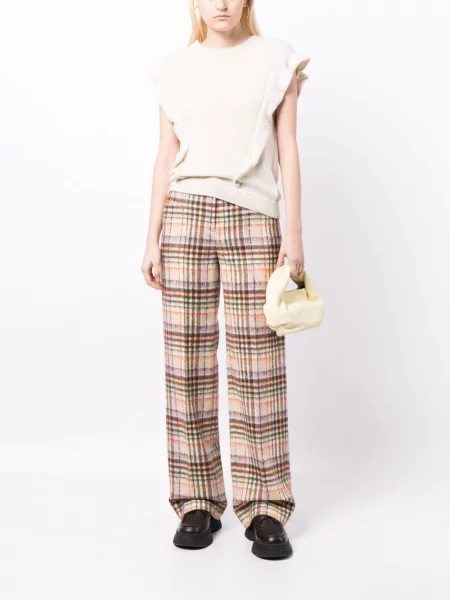 Vlněné kostkované kalhoty Sonia Rykiel hnědé