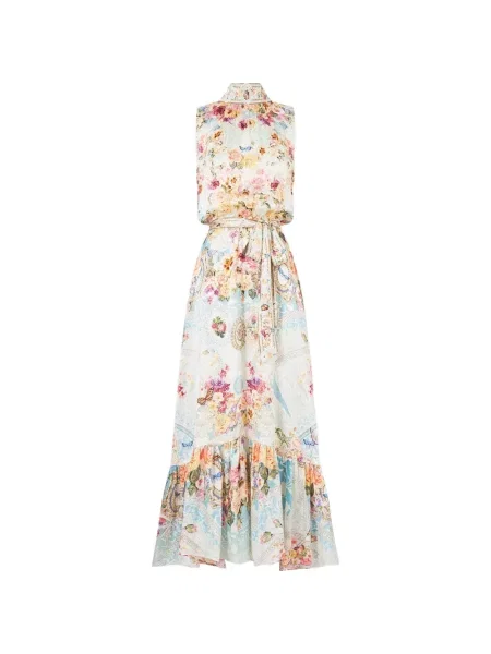 Rochie maxi Camilla de mătase cu model floral cu imagine