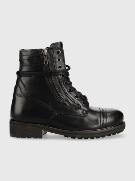 Кожени боти Pepe Jeans Melting Combat Warm W с равна подметка черно