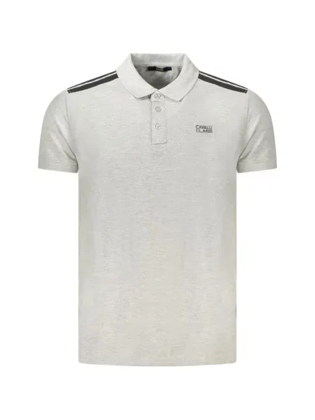 Tricou polo Cavalli Class cu broderie cu dungi gri