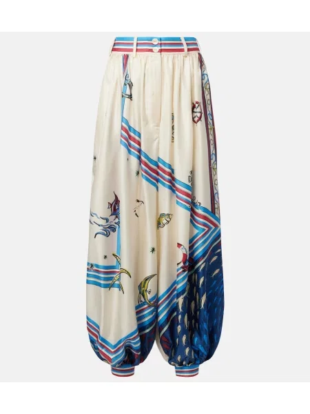 Cropp pantaloni Alemais din satin cu imagine alb