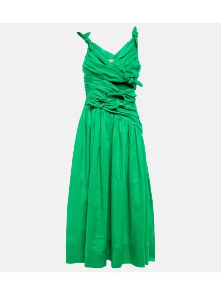 Lniana sukienka midi Zimmermann do kolan garniturowa zielona