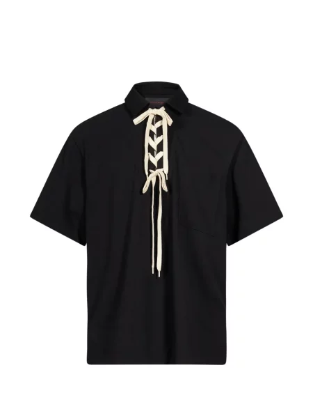 Tricou polo Simone Rocha cu șireturi din dantelă negru