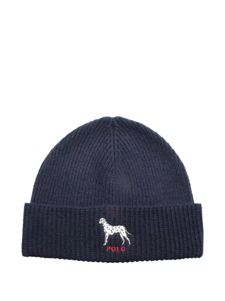 Pletený kostkovaný čepice Polo Ralph Lauren s kapucí modrý