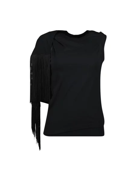 Top Mm6 Maison Margiela z frędzli drapowany na ramiączkach czarny