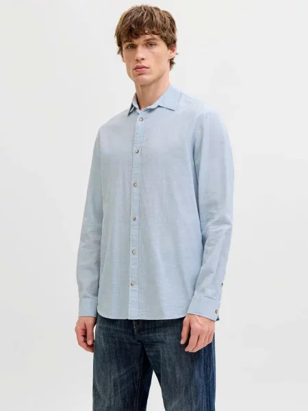 Сорочка класична JACK & JONES бавовна/льон блакитний