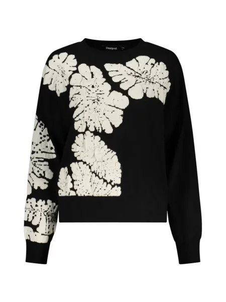 Pulover Desigual de lână cu model floral negru
