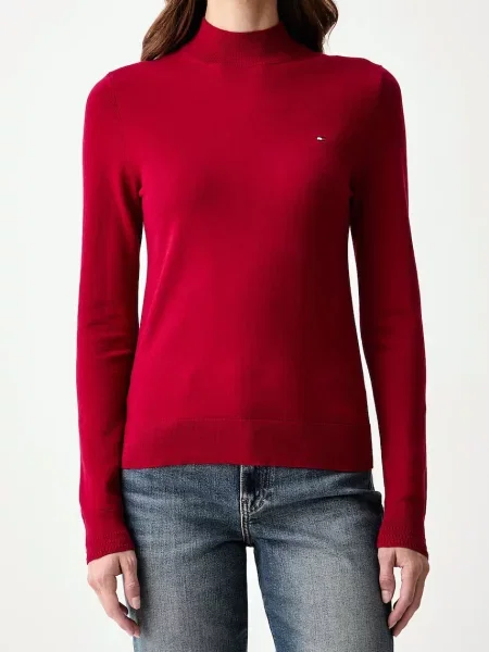 Tommy Hilfiger пуловер с ниско поло дамски с червено