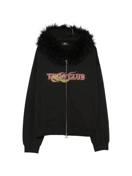 Hanorac cu glugă Thug Club cu imagine cu blană negru