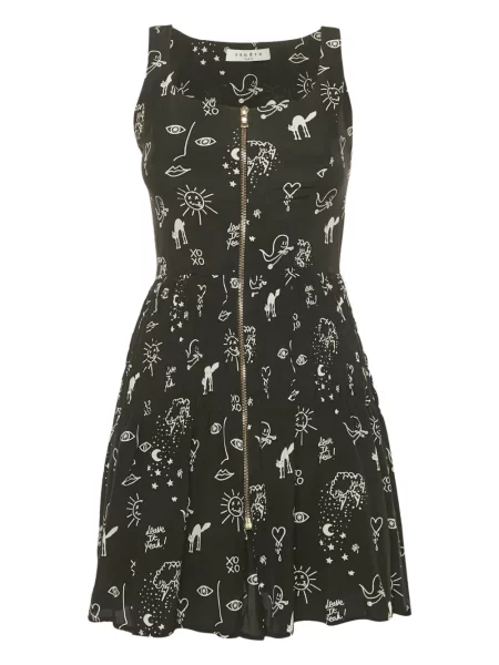 Rochie mini Sandro de mătase cu imagine de costum negru