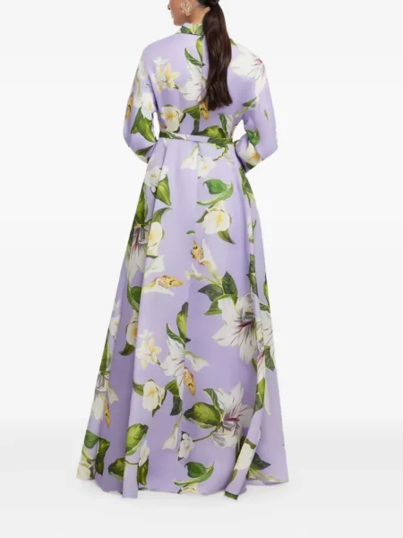 Rochie maxi Leo Lin cu model floral de costum violet