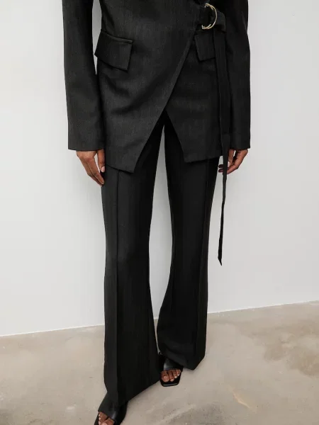 Answear.LAB pantaloni evazati medium waist gri