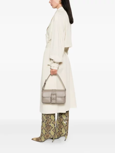 Duża torebka skórzana Michael Michael Kors na sprzączkę szara