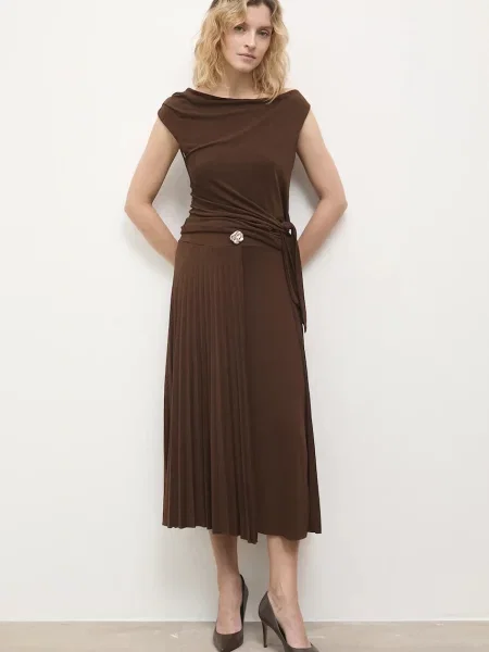 Answear.LAB spódnica midi rozkloszowana brązowy