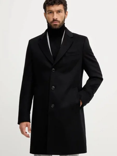 BOSS palton de lână negru