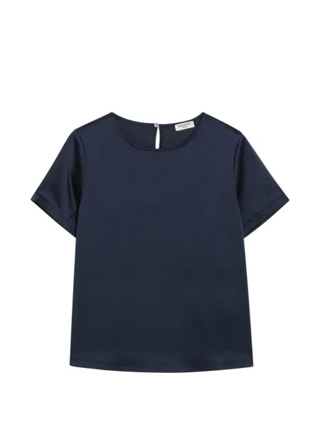 Tricou Weekend Max Mara din satin cu decolteu rotund albastru