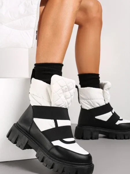 Ghete și negre slip-on matlasate Arjis albe