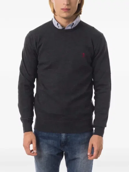 Pulover Uominitaliani cu broderie cu decolteu rotund gri
