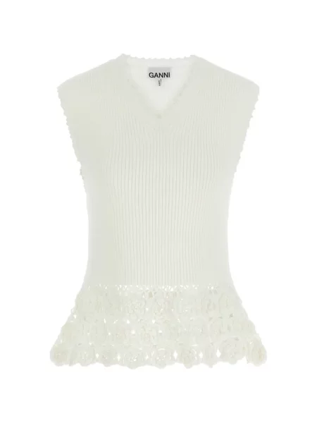 Top Ganni cu decolteu în V cu nervuri