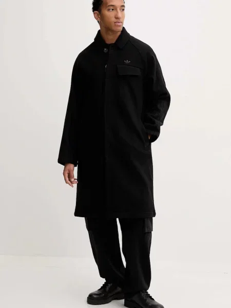 Adidas Originals płaszcz z domieszką wełny P Ess Overcoat czarny