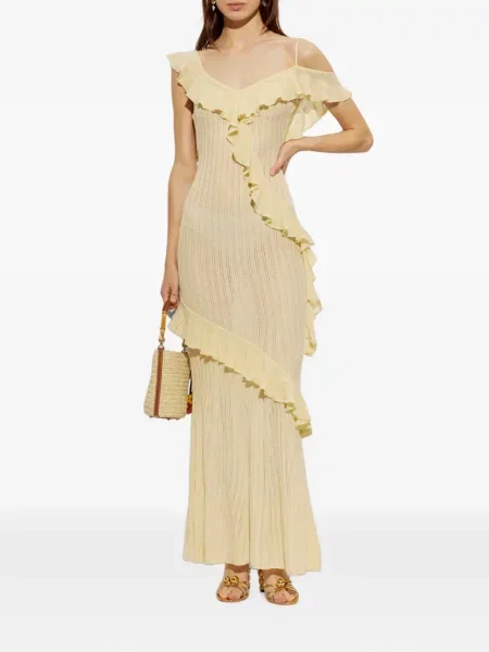 Rochie maxi Self-portrait tricotate cu volane galben