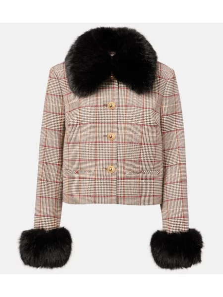 Geacă Self-portrait în carouri maro