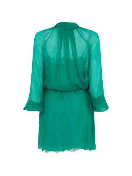 Cu centură rochie mini Alberta Ferretti din dantelă verde