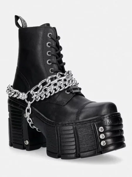 New Rock botine cu pentru femei din piele ITALI NEGRO TOWER MAX + TORNILLO negru