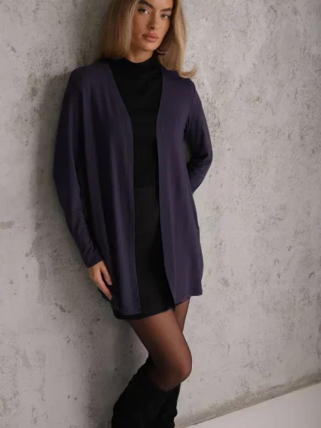 Cardigan neîncheiat din în stil Basic Kireal Bleumarin