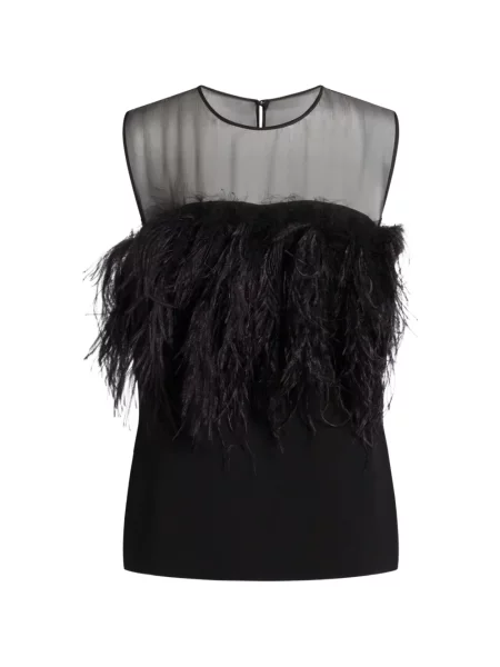 Bluză Alberta Ferretti cu pene plasă negru