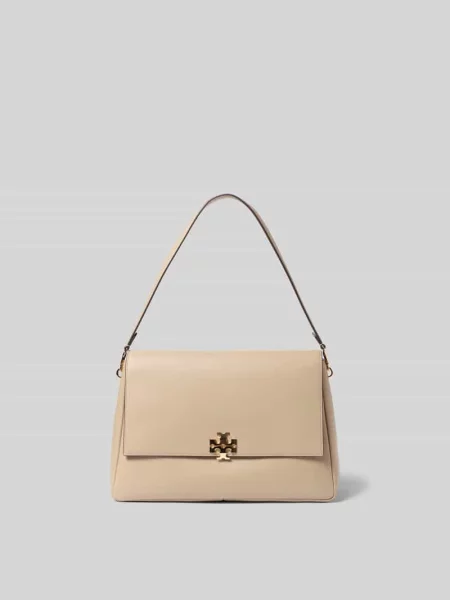 Torba na ramię z detal z logo Tory Burch beżowa