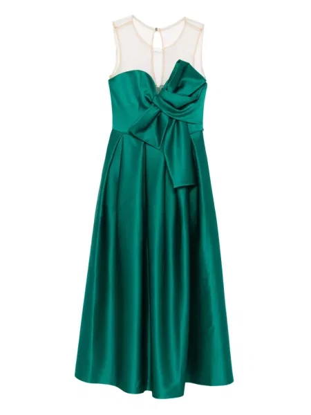 Sukienka midi Nissa z kokardką do kolan garniturowa zielona