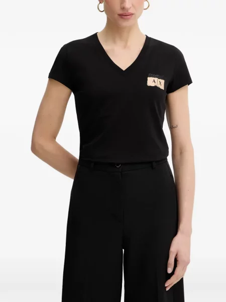 Tricou Armani Exchange cu decolteu în V cu autograf negru