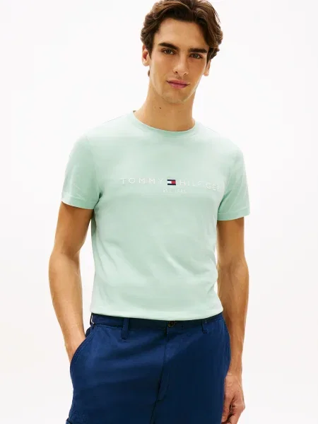 TOMMY HILFIGER Póló tengerészkék / világoszöld fehér