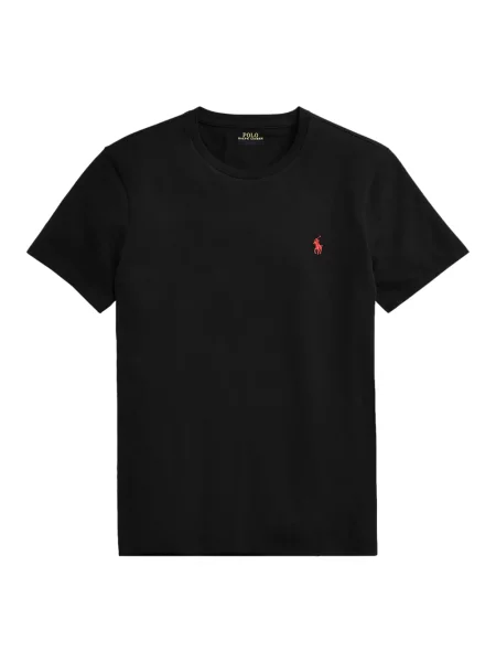Koszulka polo Polo Ralph Lauren z dżerseju z dekoltem w kształcie litery U z długim rękawem czarna