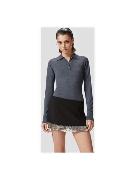 Dzianinowe haftowane polo Pinko z długim rękawem szare