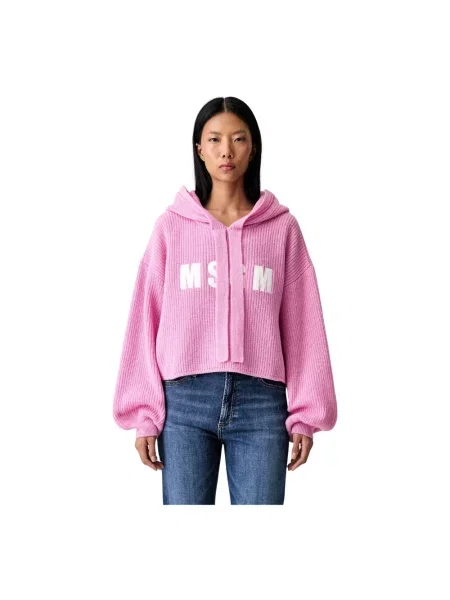 Bluza z kapturem Msgm wełniana z kapturem różowa