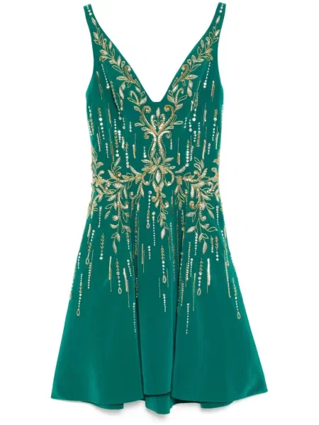 Rochie Saiid Kobeisy din crep cu mărgele de costum verde
