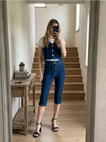 Джинси капрі з переднім швом steel blue сині