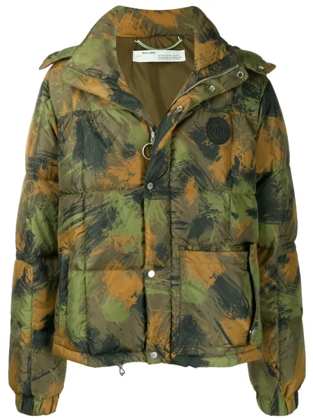 Matlasat geacă cu puf Off-white cu model camuflaj alb